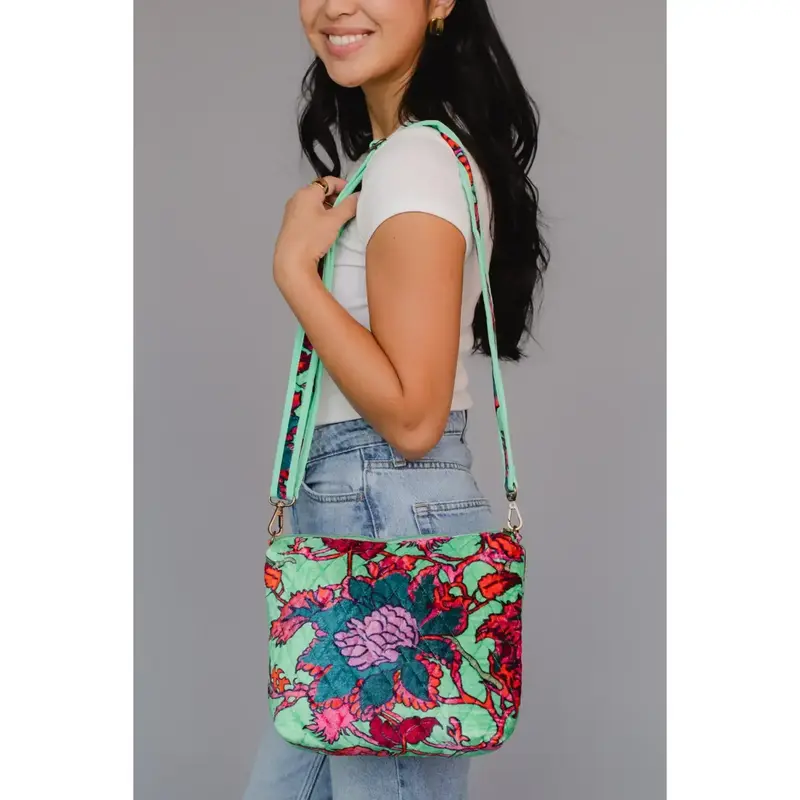Panache (Faire) Mint & Multicolored Floral Crossbody