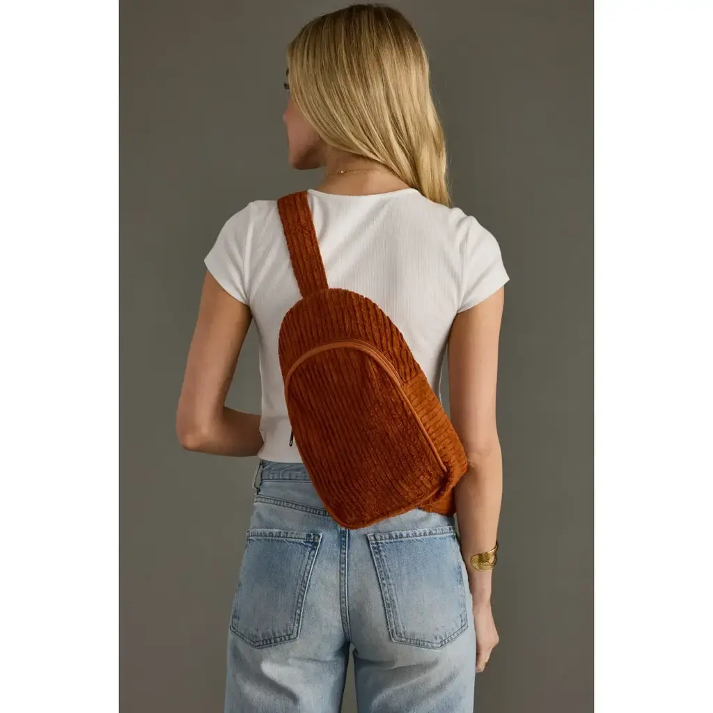 Panache (Faire) Rust Corduroy Sling Bag