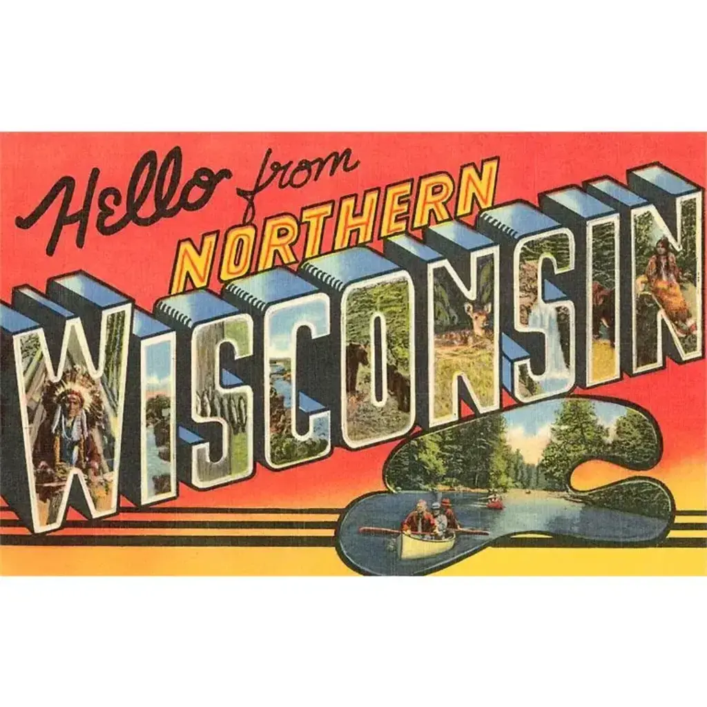 Found Image Press Postcard: WI-351 Hello from Northern Wisconsin