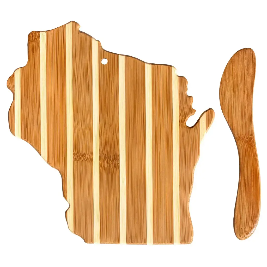 Totally Bamboo Wisconsin Shaped Charcuterie Board & Cheese Spreader Set