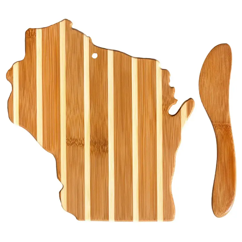 Totally Bamboo Wisconsin Shaped Charcuterie Board & Cheese Spreader Set