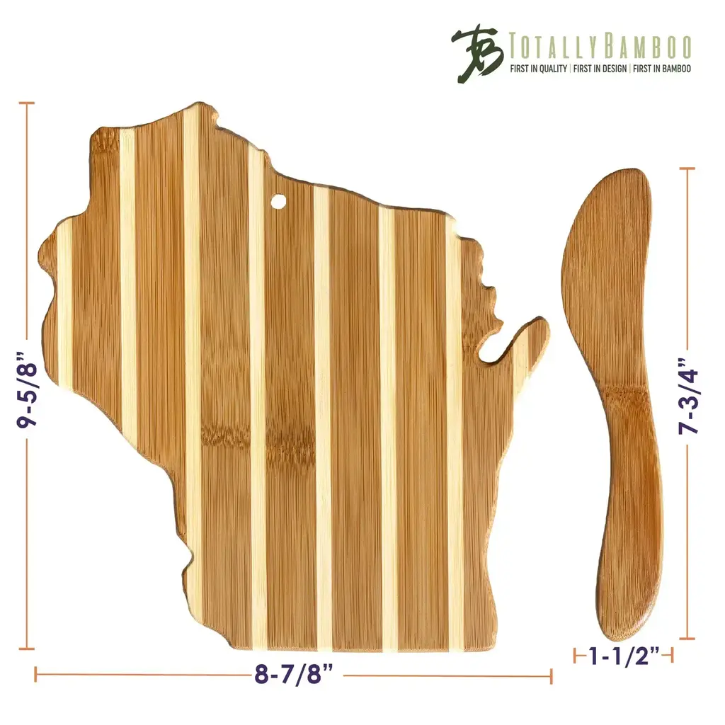 Totally Bamboo Wisconsin Shaped Charcuterie Board & Cheese Spreader Set