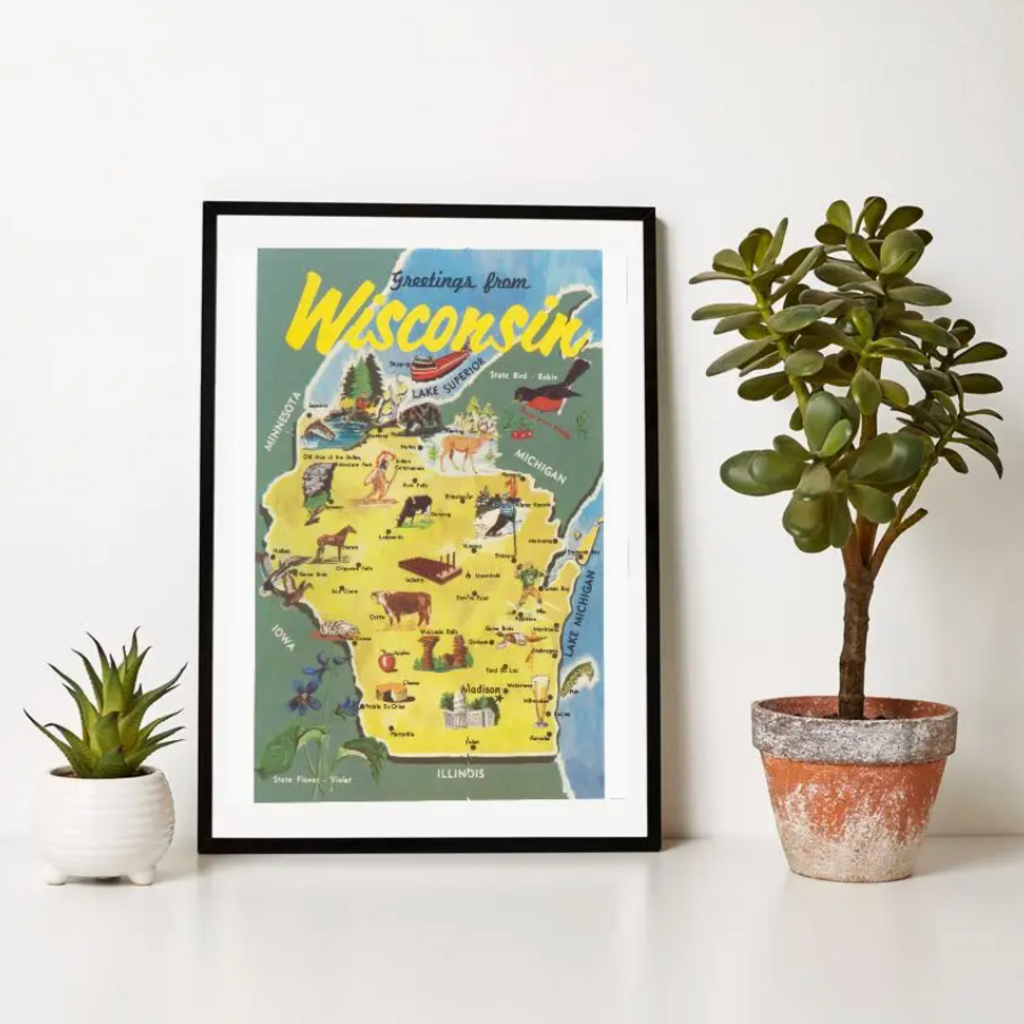 Found Image Press Art Print WI-439 Map of Wisconsin