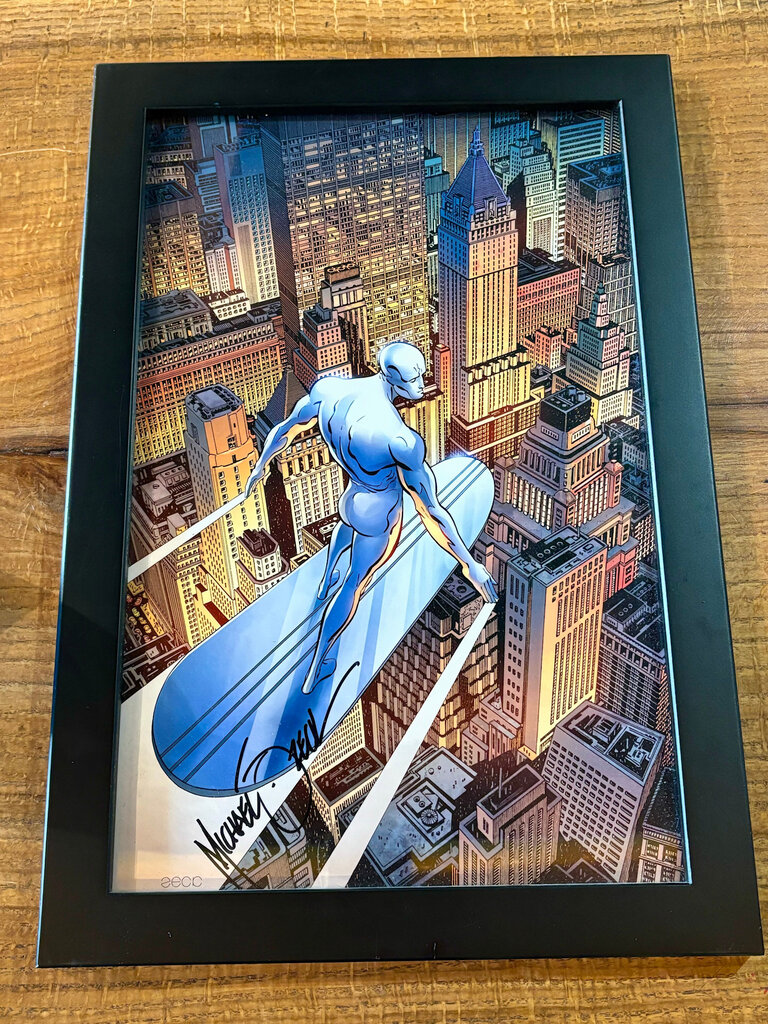 UNSOUND SURF SILVER SURFER LITHOGRAPH SIGNED BY MICHAEL ZECK FRAMED 19"X13"