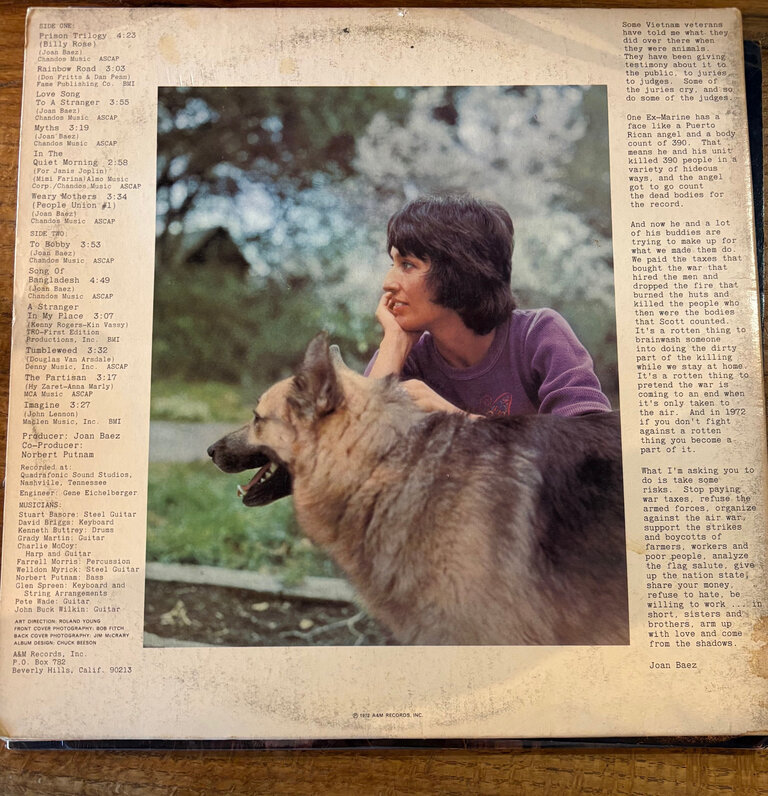UNSOUND SURF JOAN BAEZ COME FROM THE SHADOWS RECORD 1972