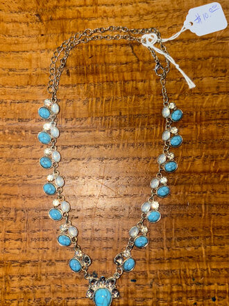VINTAGE SILVER BLUE BEADED NECKLACE