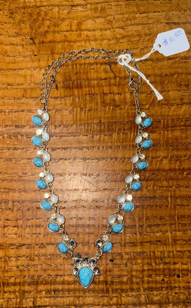 VINTAGE SILVER BLUE BEADED NECKLACE