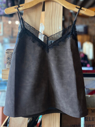 COMMENSE BROWN LEATHER TANK TOP