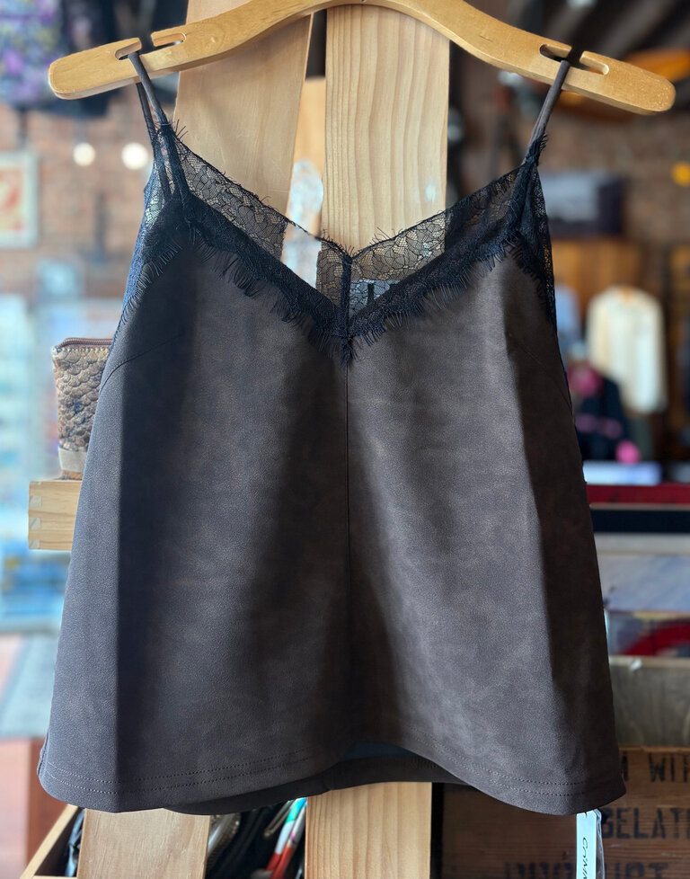 COMMENSE BROWN LEATHER TANK TOP