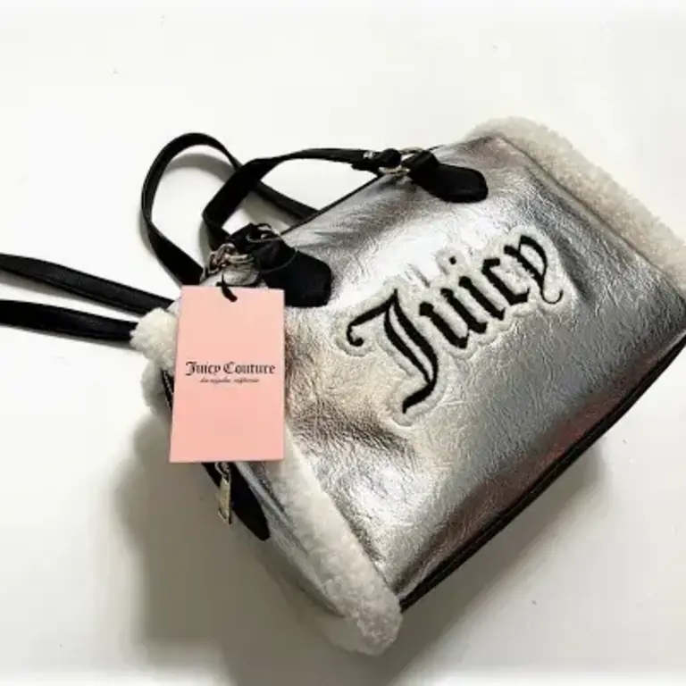 JUICY COUTURE SILVER SHEAR GENIUS SATCHEL SHERPA PURSE