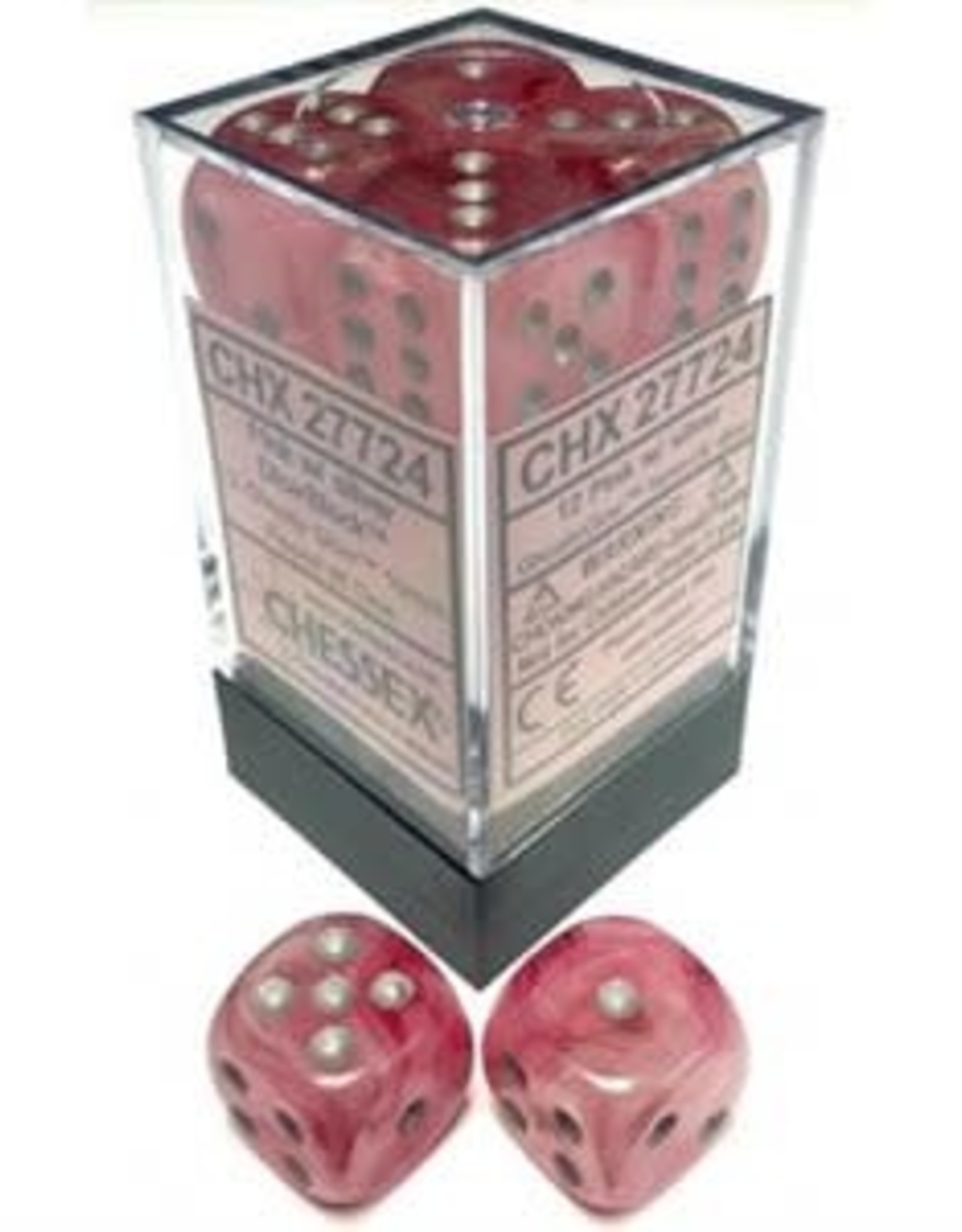 Chessex Dice - 12D6 Ghostly Glow Pink / Silver (Glow)
