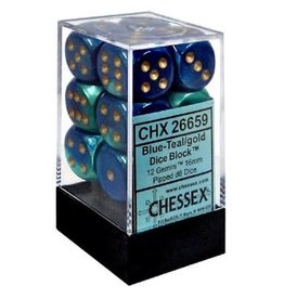 Chessex Dice - 12D6 Gemini - Blue-Teal / Gold