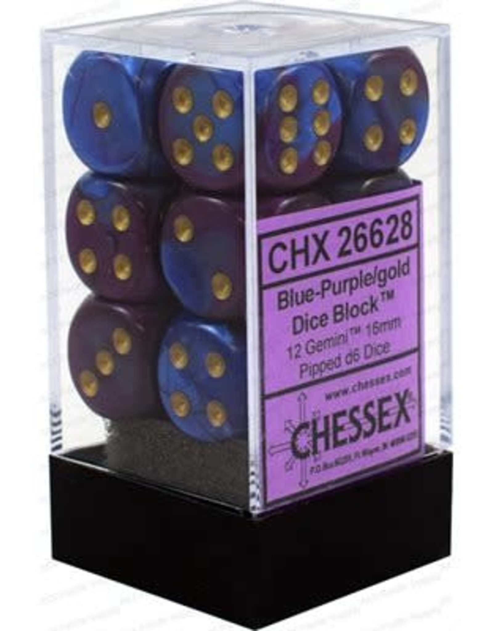 Chessex Dice - 12D6 GeminI Blue-Purple / Gold