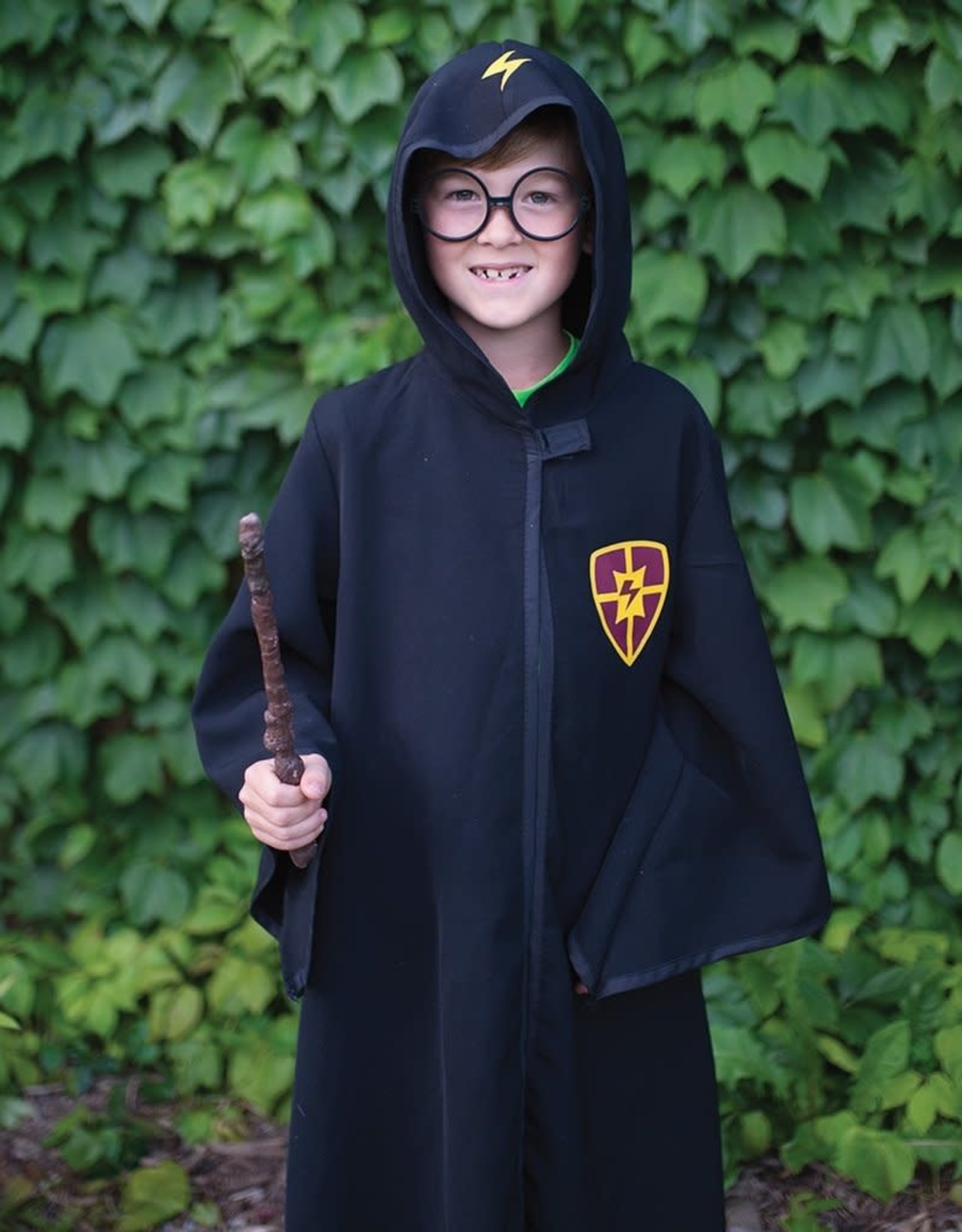 Great Pretenders Wizard Cloak & Glasses, Black, Size 7-8