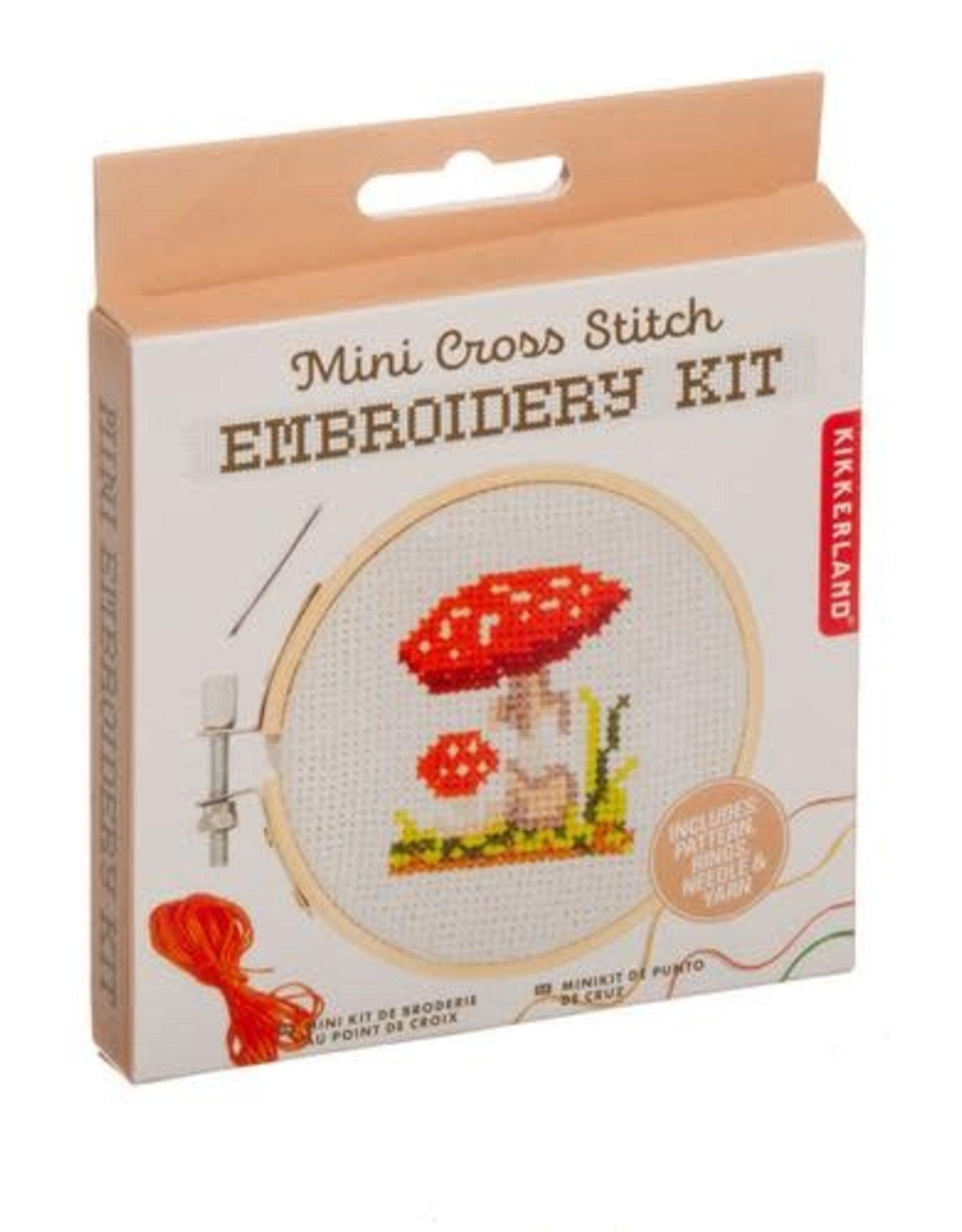 Kikkerland Mini Cross Stitch Embroidery Kit-Mushroom