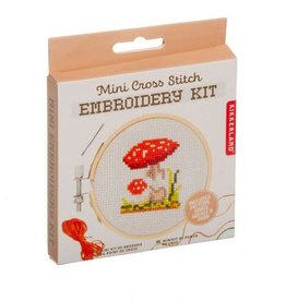 Kikkerland Mini Cross Stitch Embroidery Kit-Mushroom