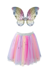 Great Pretenders Rainbow Sequins Skirt w/Wings & Wand, Size 4-6