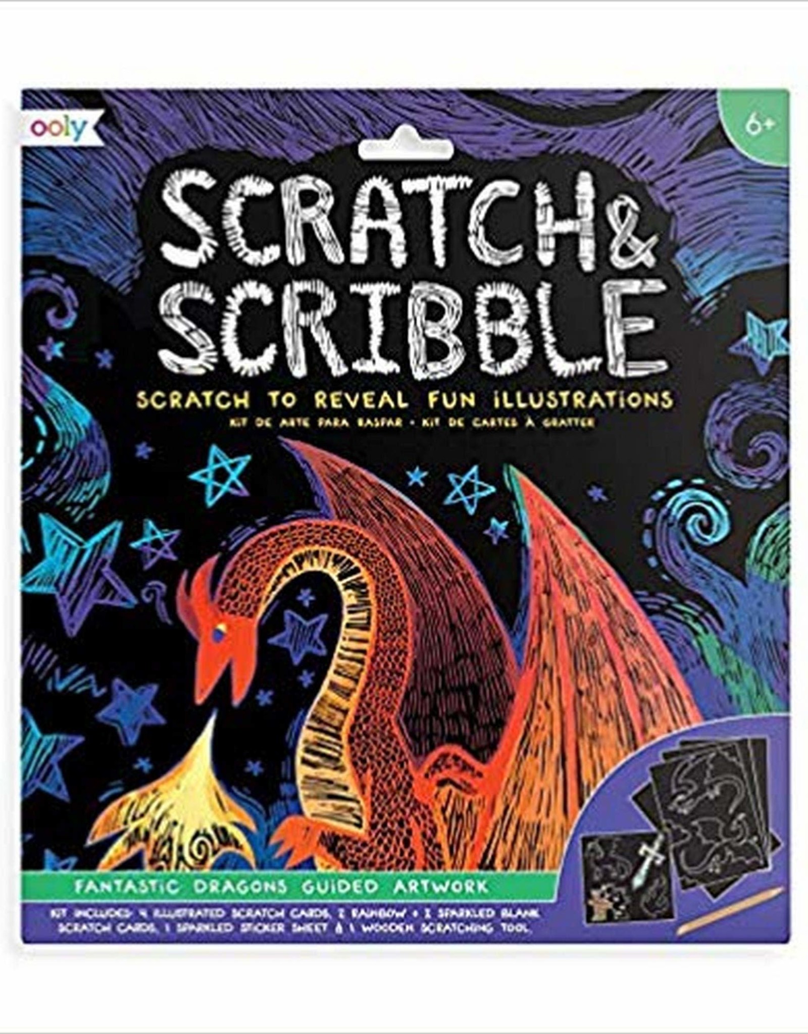 OOLY SCRATCH & SCRIBBLE ART KIT - FANTASTIC DRAGON - 10 PC SET