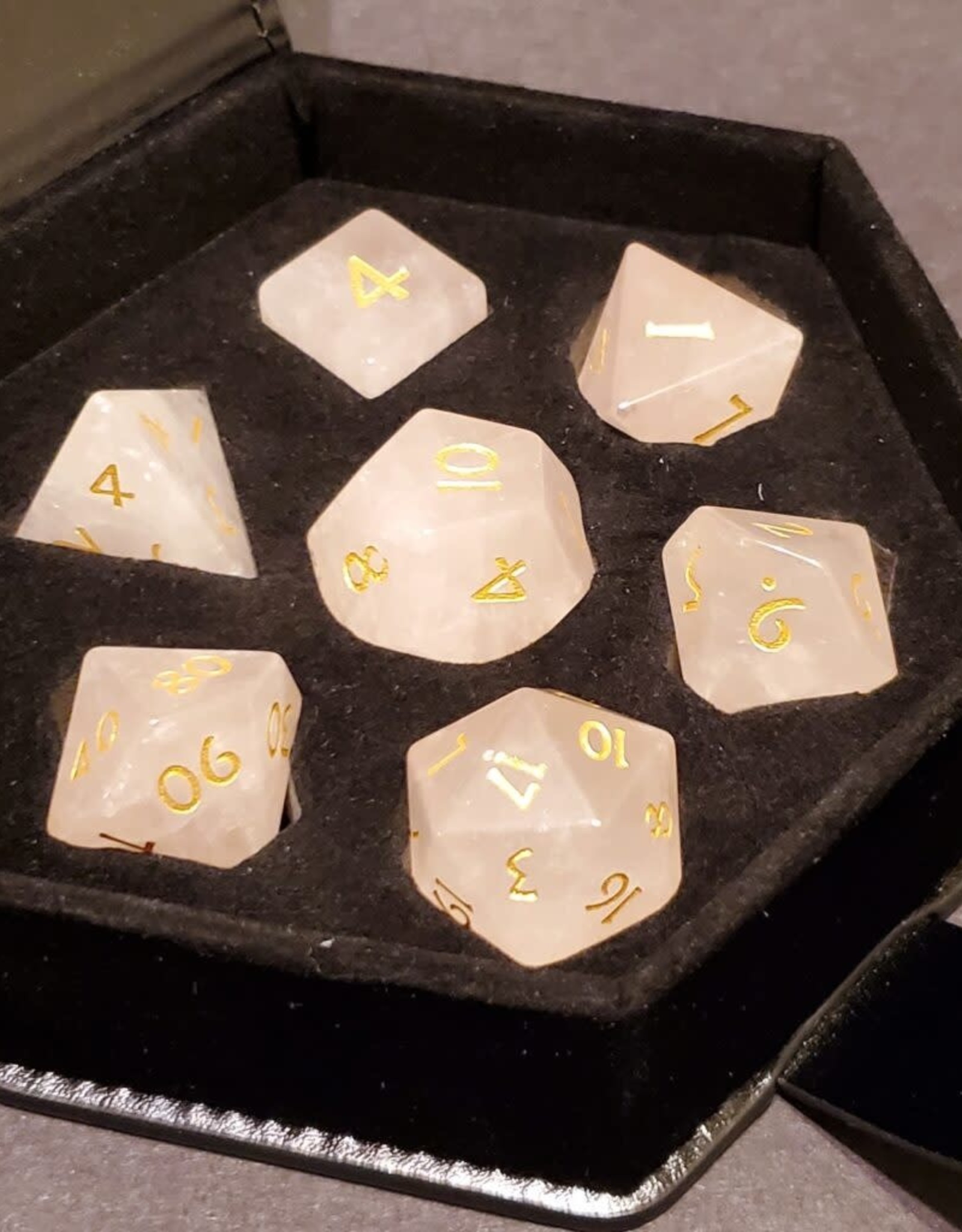 Fifteen4Two Ventures Dice - 7pc Gemstone Polyhedral - Rose Quartz