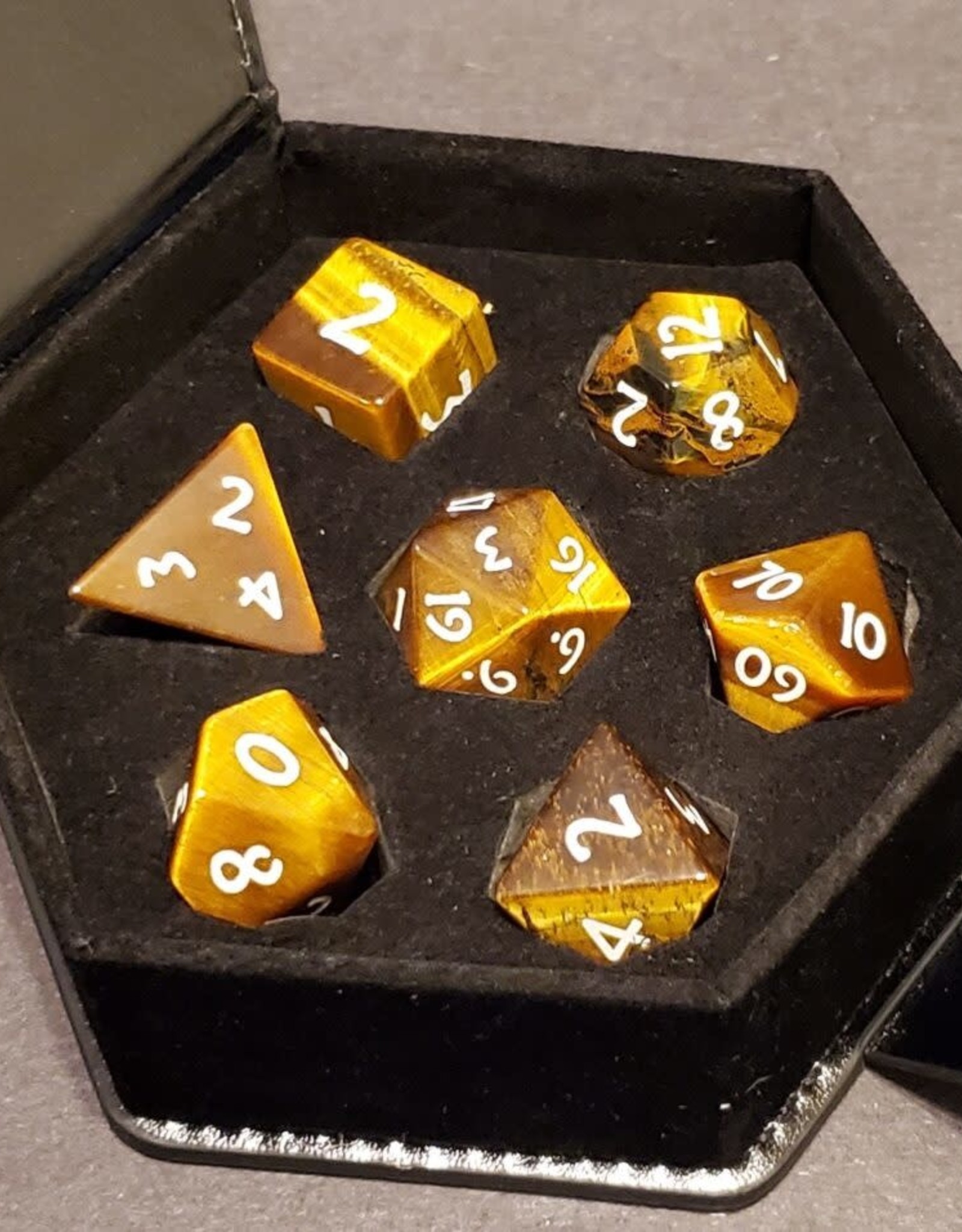 Fifteen4Two Ventures Dice - 7pc Gemstone Polyhedral - Tiger's Eye