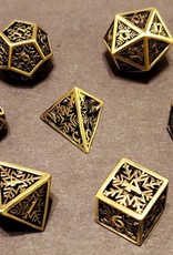 Fifteen4Two Ventures Dice - 7pc Snowflake Hollow Metal Polyhedral - Gold