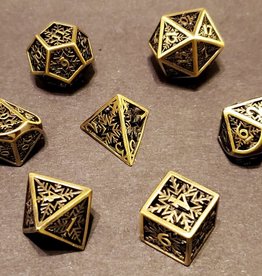 Fifteen4Two Ventures Dice - 7pc Snowflake Hollow Metal Polyhedral - Gold