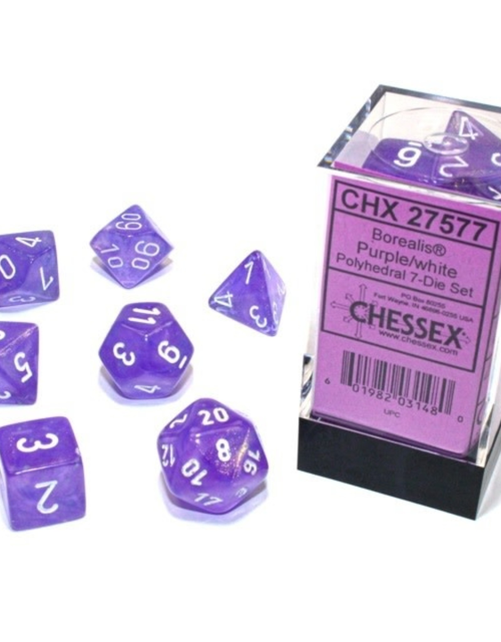 Chessex Dice - 7pc Borealis Purple & White Luminary Polyhedral