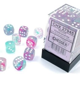 Chessex Dice - 12D6 Nebula Wisteria/White Luminary (Glow)