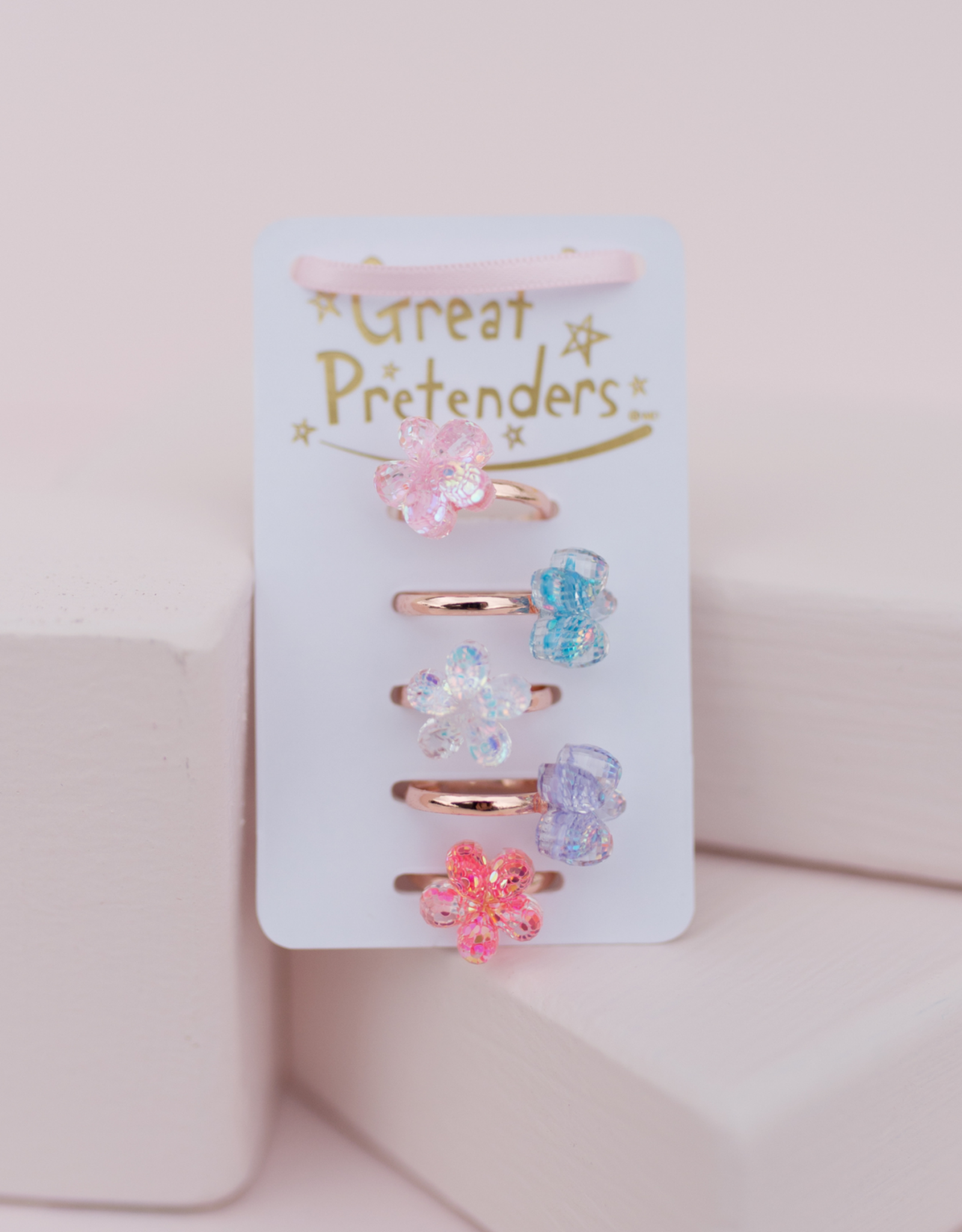 Great Pretenders Boutique Shimmer Flower Ring Set, 5pcs