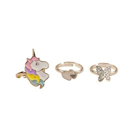 Great Pretenders Boutique Butterfly & Unicorn Ring Set, 3pcs
