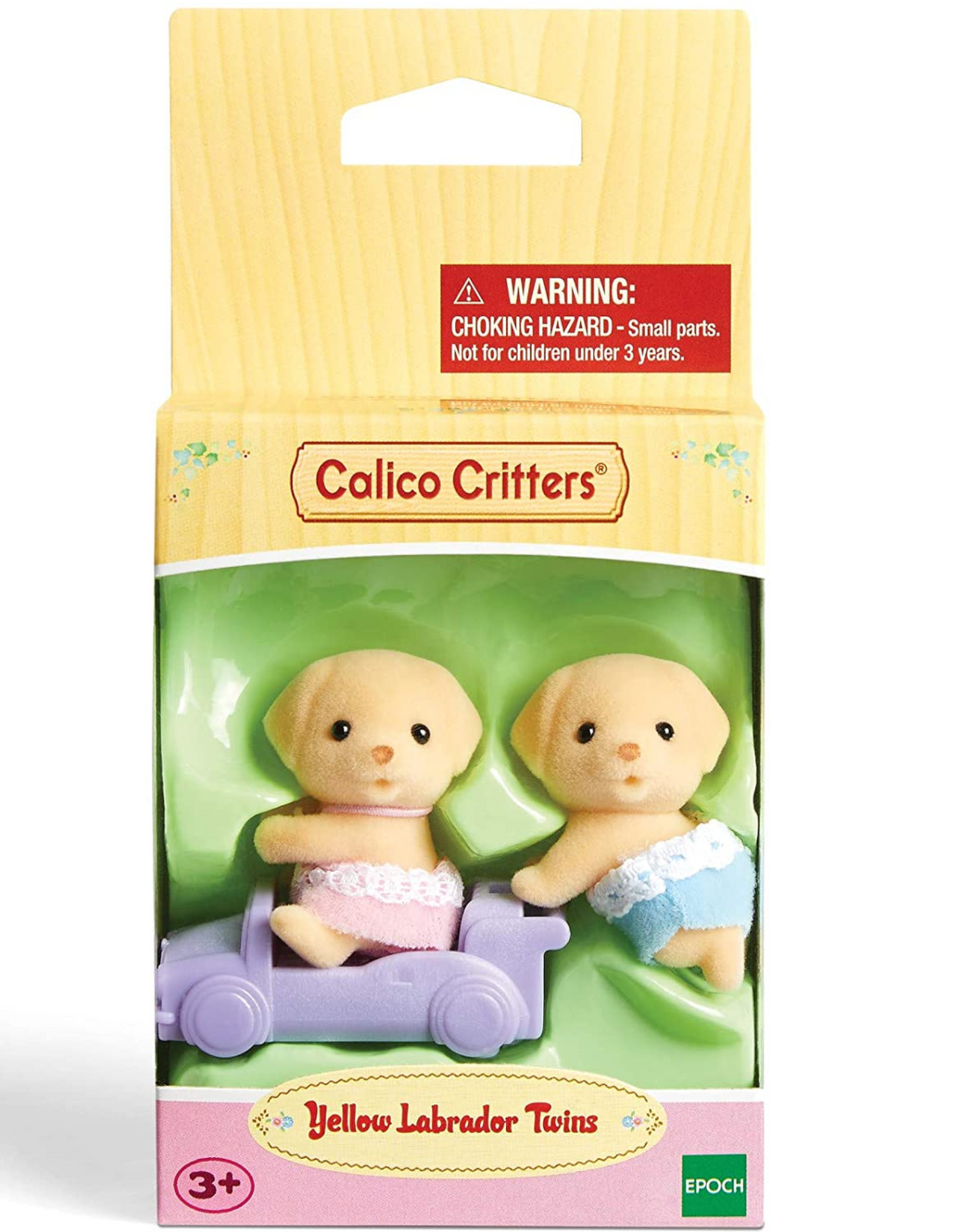 Calico Critters Yellow Lab Twins with push car