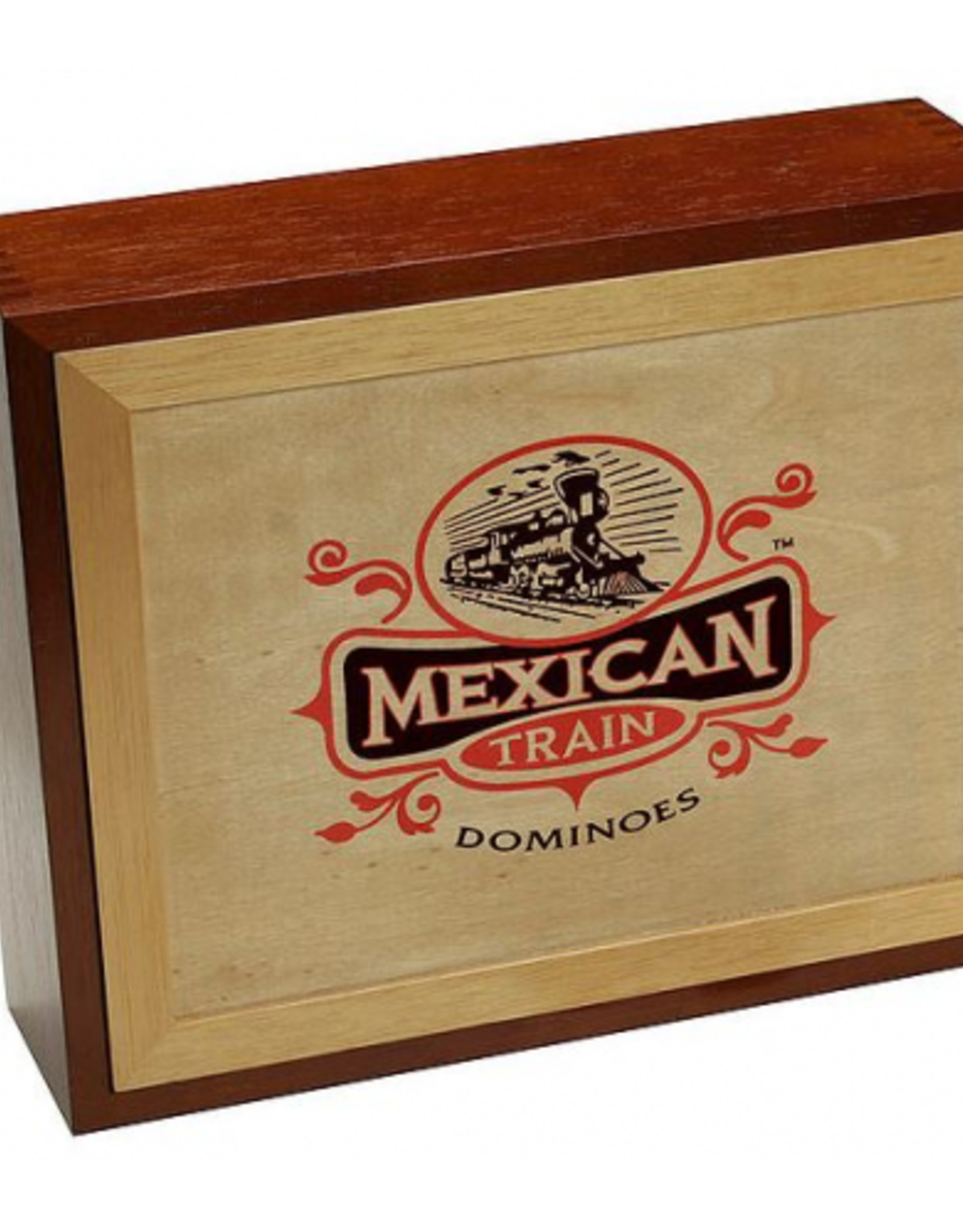 MEXICAN TRAIN DOMINOES - DOUBLE 12 COLOR DOT - WOOD STORAGE BOX