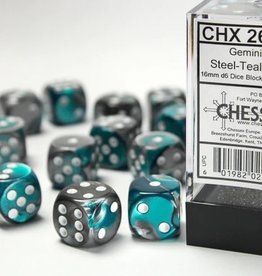 Chessex Dice - Gemini 12D6 Steel-Teal/White