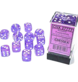 Chessex Dice - 12D6 Borealis Purple/White Luminary (Glow)