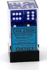 Chessex Dice -  12D6 Translucent Blue/White
