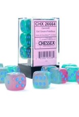 Chessex Dice - 36D6 Gemini  Gel Green-Pink/Blue Luminary Dice Block