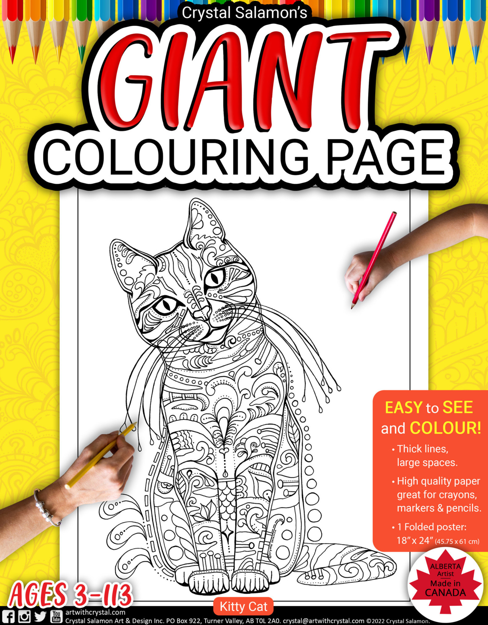 Crystal Salamon Giant Colouring Page - Kitty Cat 24" x 18"