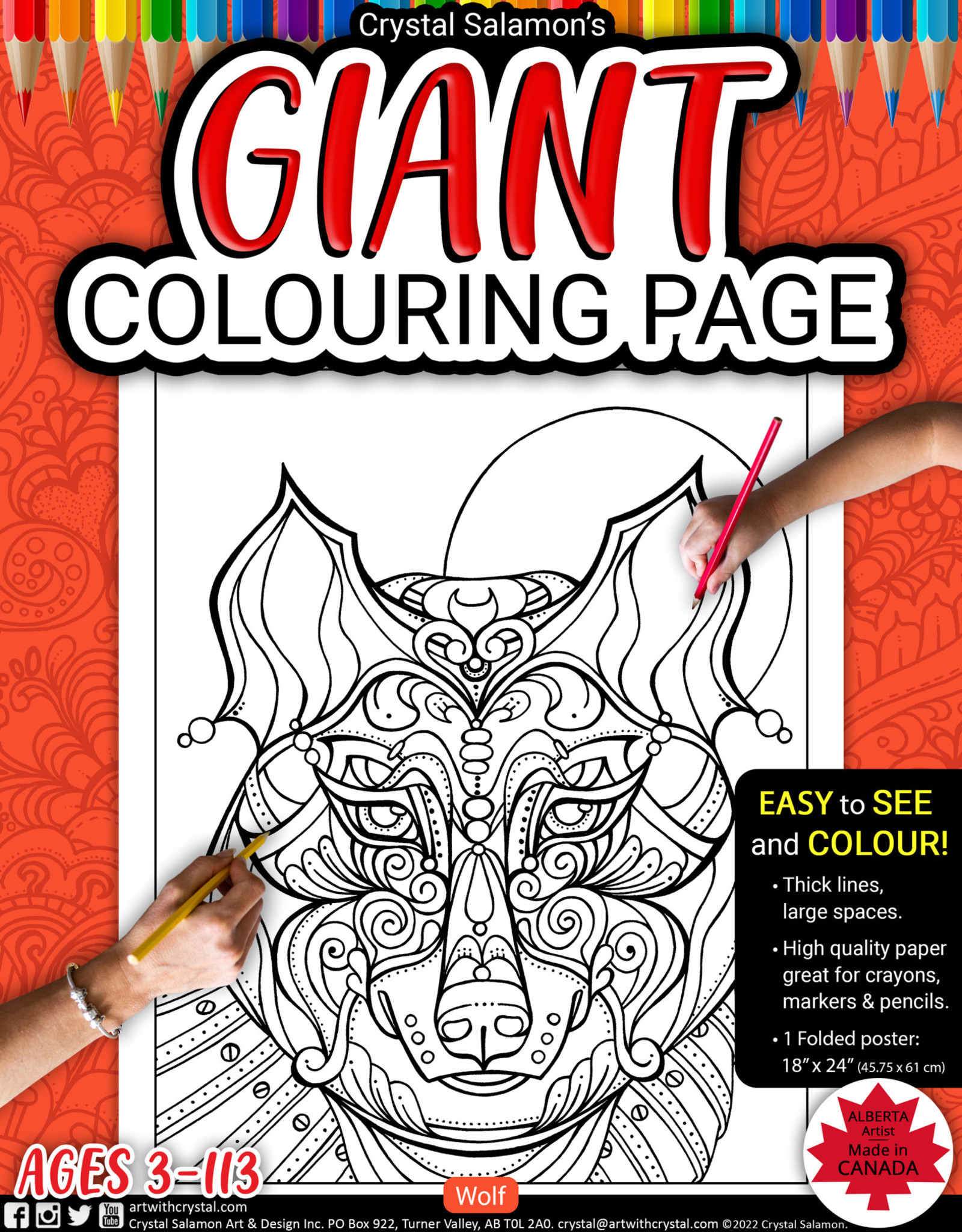 Crystal Salamon Giant Colouring Page - Wolf 24" x 18"