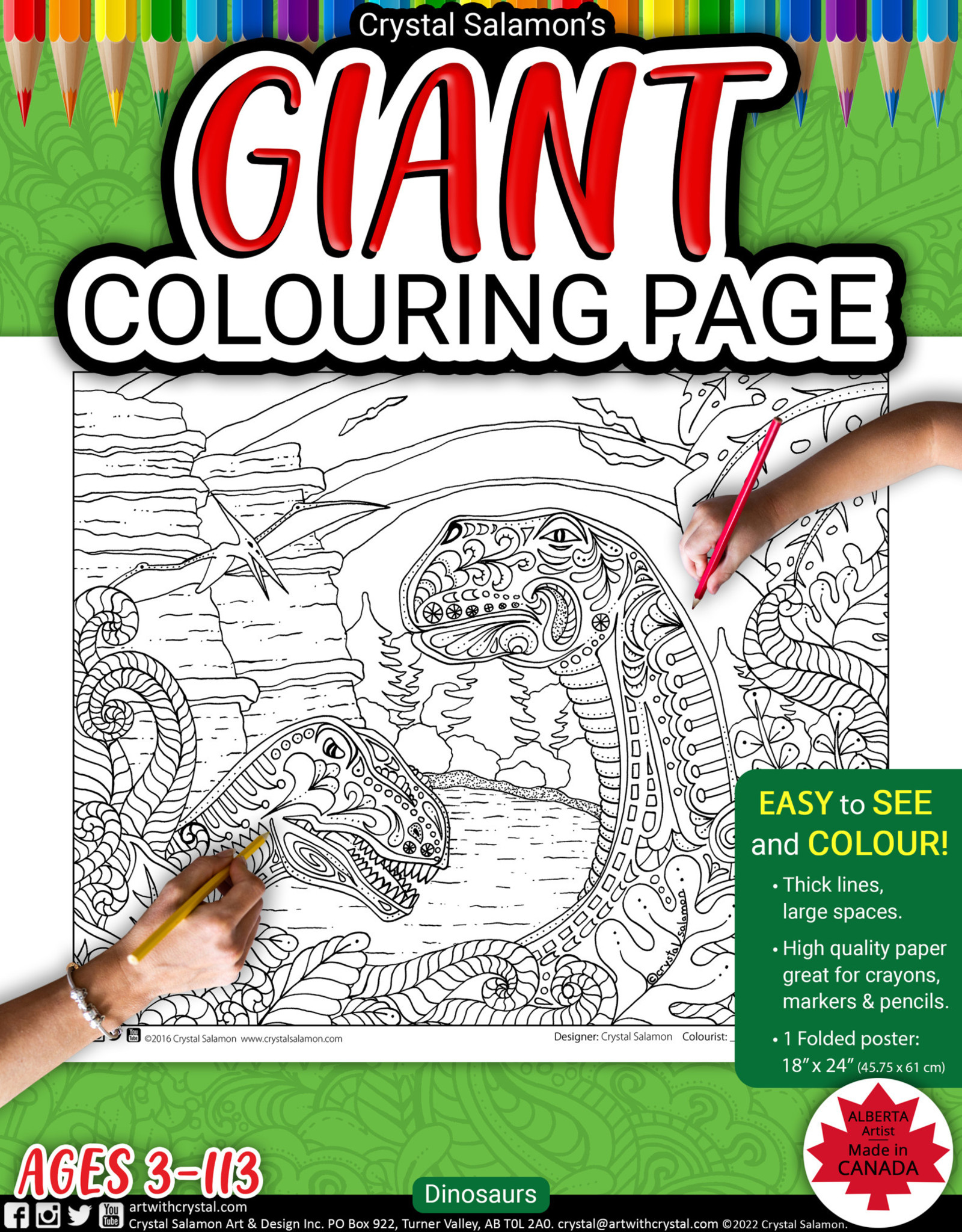 Crystal Salamon Giant Colouring Page - Dinosaur 24" x 18"