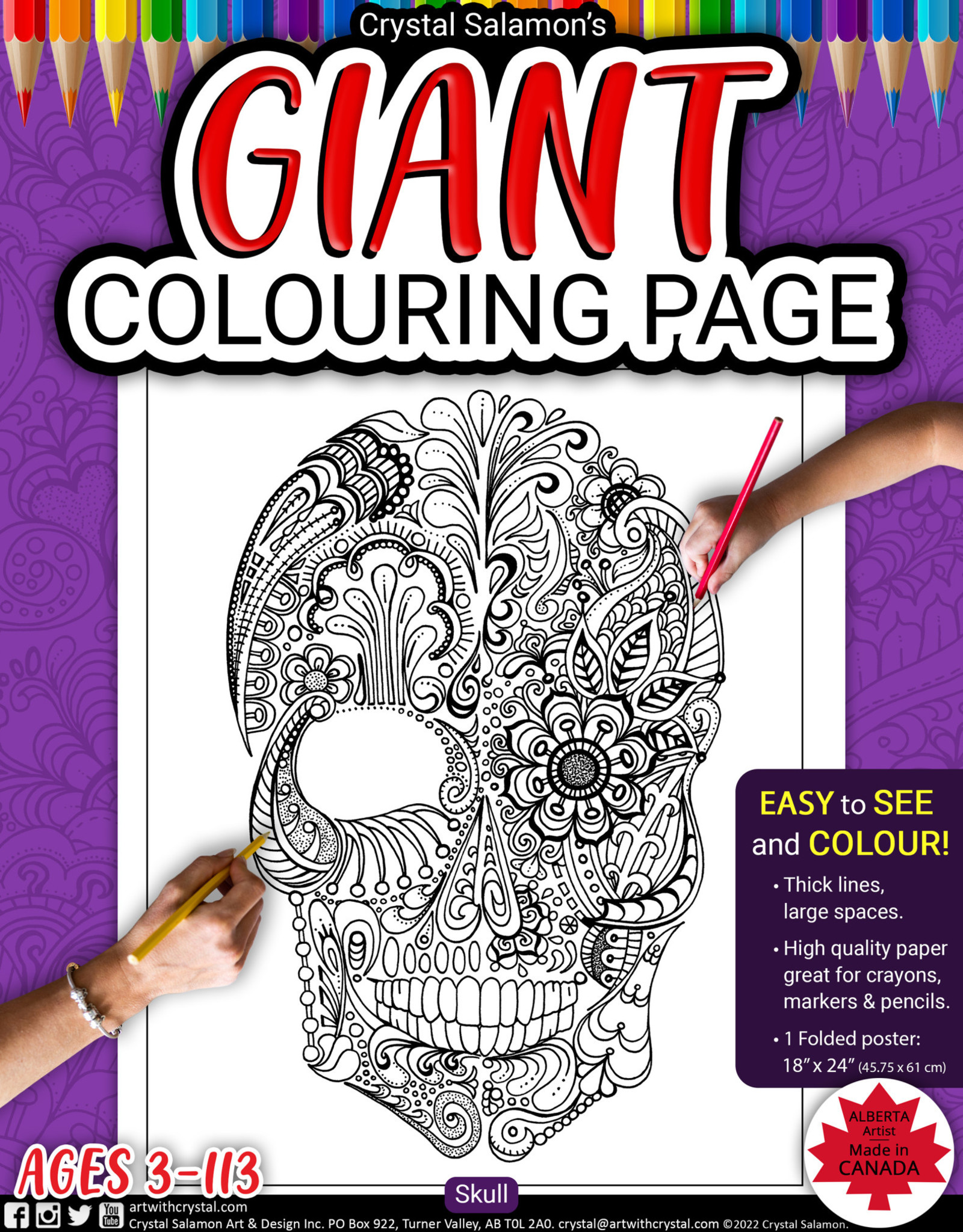 Crystal Salamon Giant Colouring Page - Skull 24" x 18"