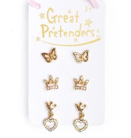 Great Pretenders Boutique Royal Crown Studded Earrings, 3 Pr