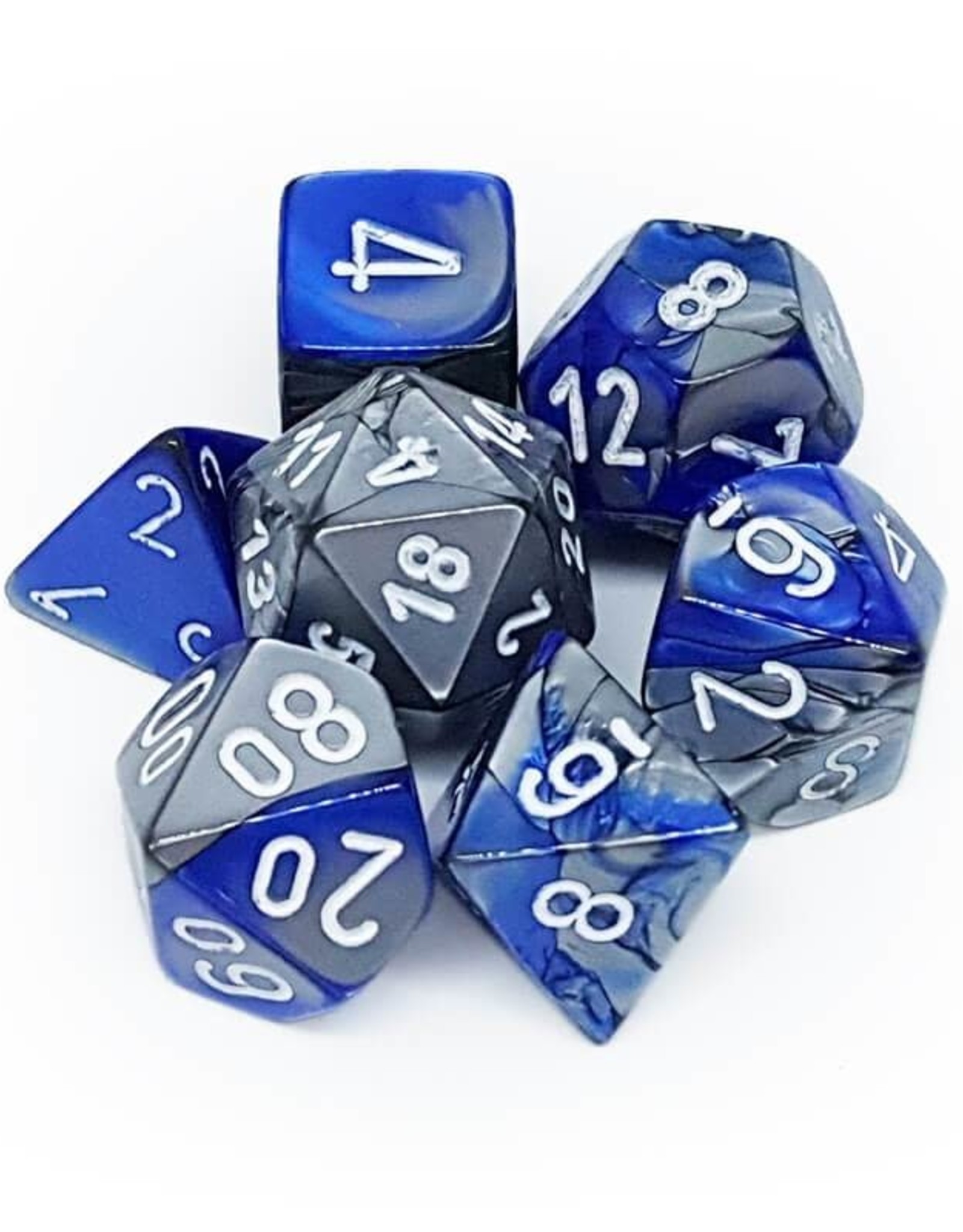 Chessex Dice -  7pc Gemini Blue-Steel /White Polyhedral