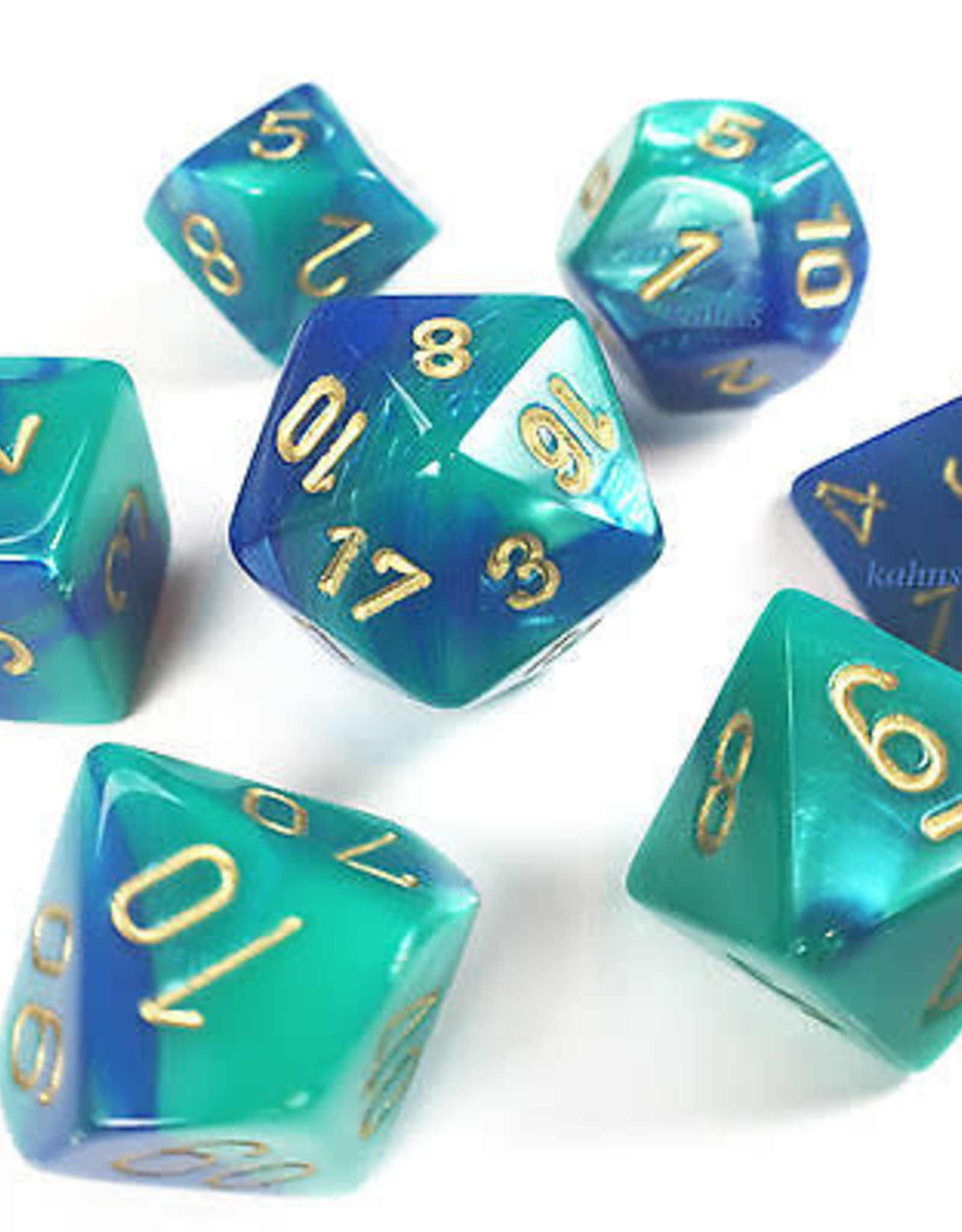 Chessex Dice - 7pc Gemini Blue-Teal/Gold Polyhedral