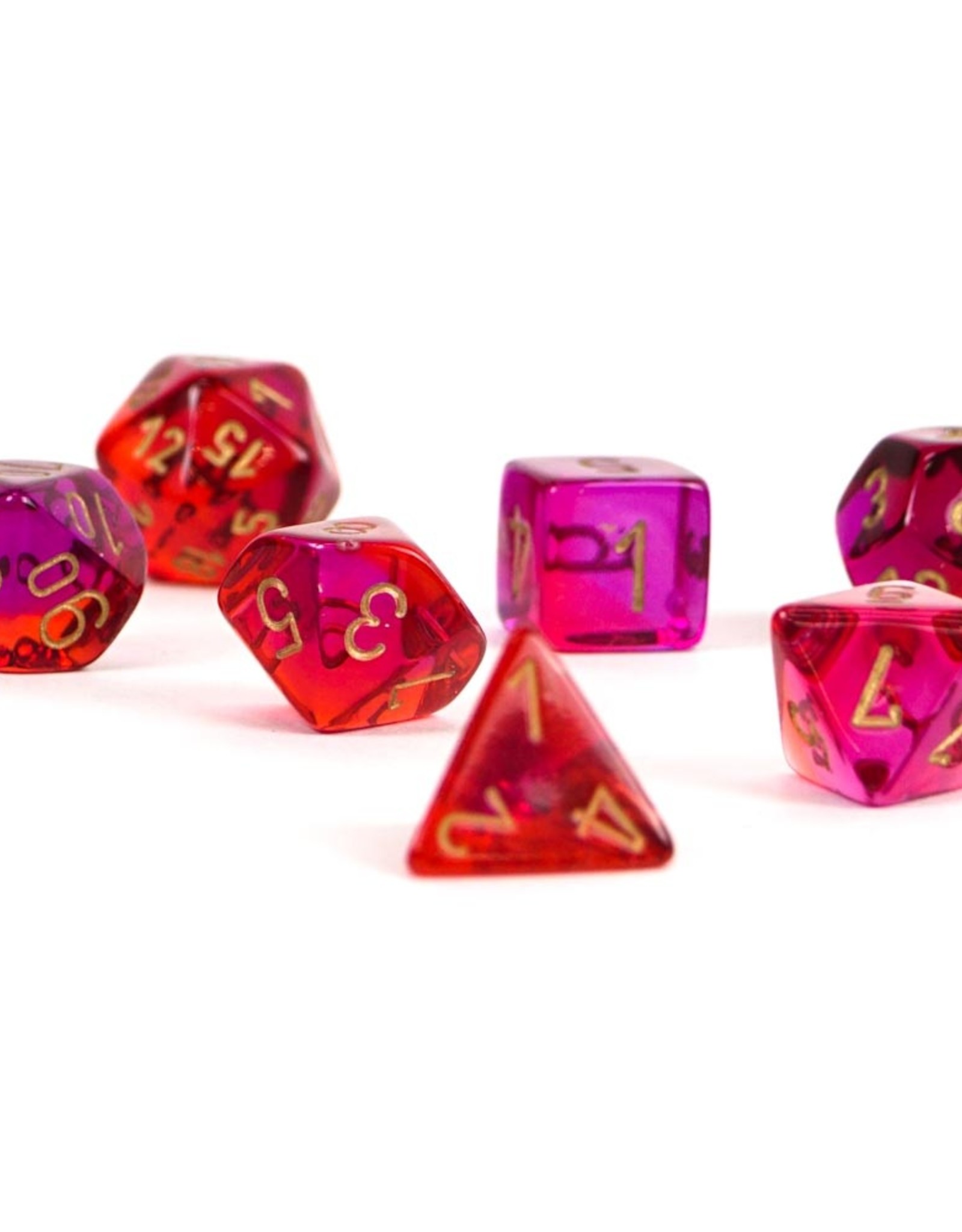 Chessex Dice - 7pc Gemini  Translucent Red-Violet/Gold Polyhedral