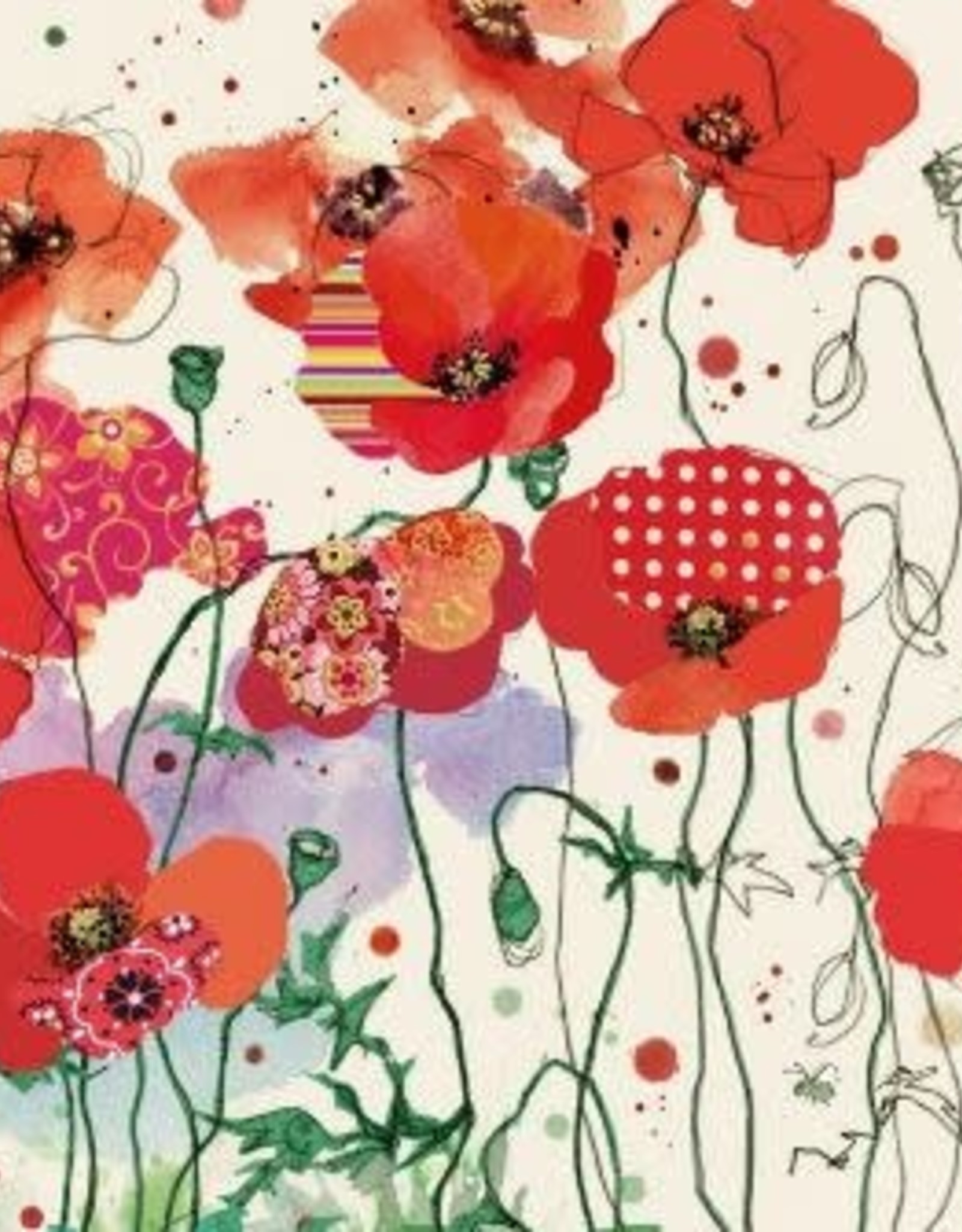 Bug Art COLLAGE - RED FIELD POPPIES - BLANK (5" X 7")