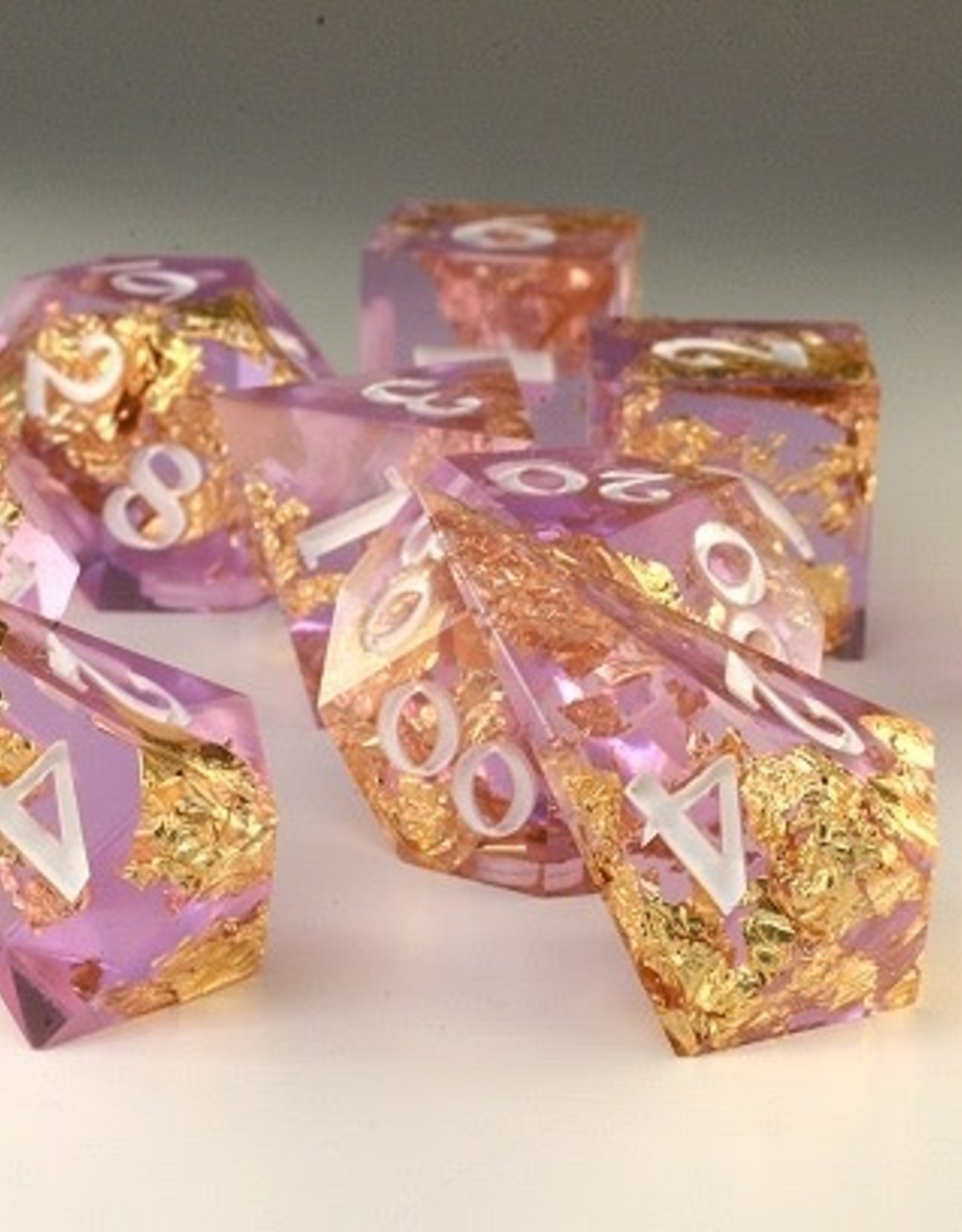 2Crit2Quit Handmade Polyhedral Dice Set - Lavender Gold