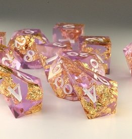 2Crit2Quit Handmade Polyhedral Dice Set - Lavender Gold