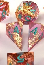 2Crit2Quit Dice - 7pc Handmade Polyhedral - Gilded Sea
