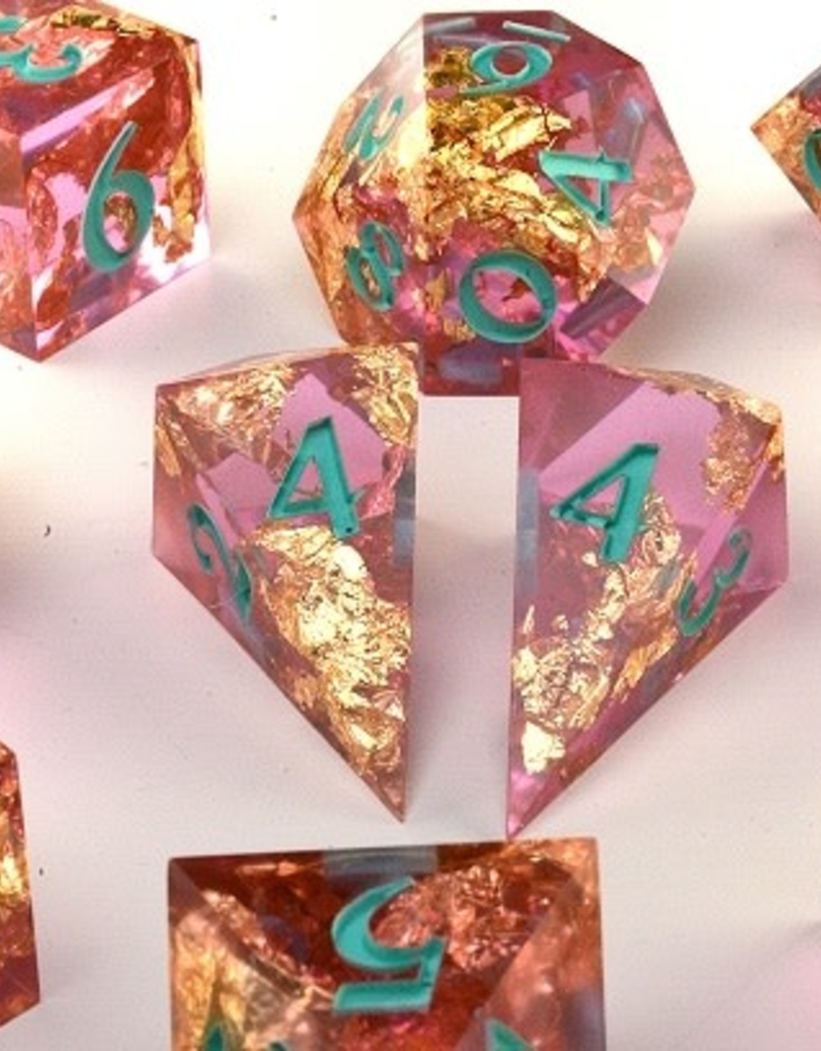 2Crit2Quit Dice - 7pc Handmade Polyhedral - Gilded Sea