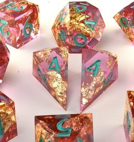 2Crit2Quit Dice - 7pc Handmade Polyhedral - Gilded Sea